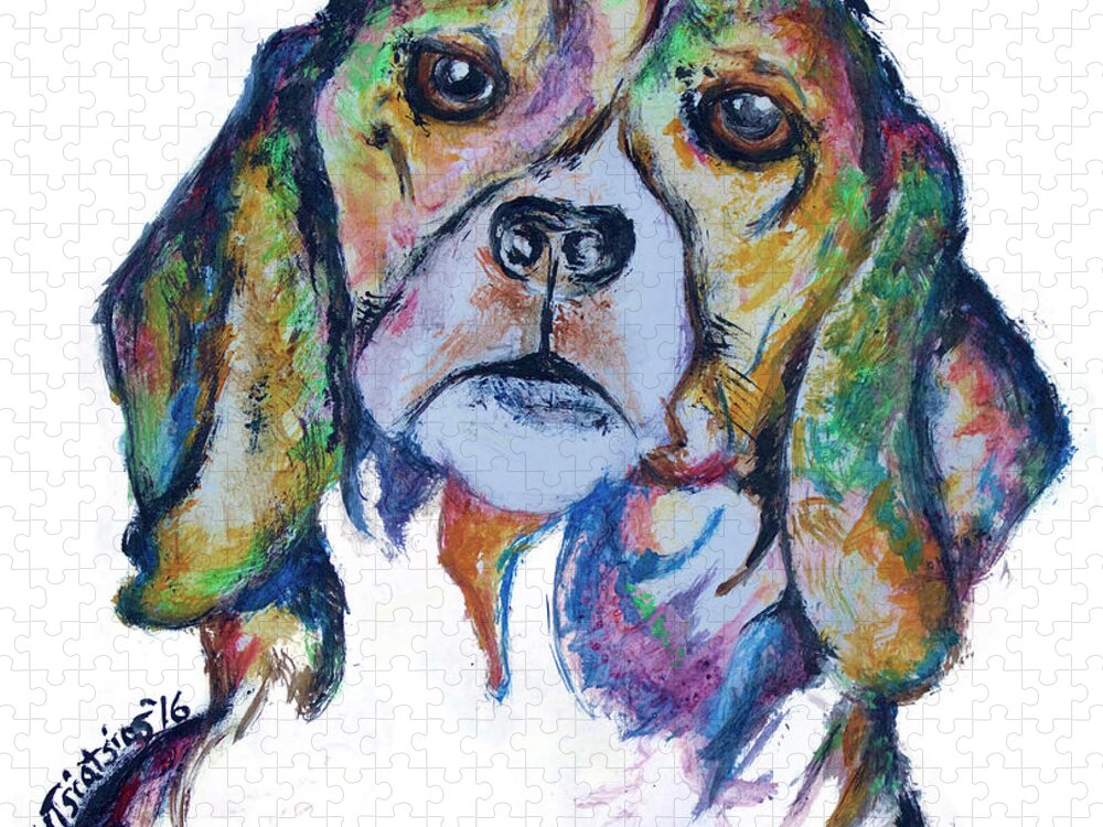 Dog Jigsaw Puzzle featuring the painting Beagle by Carol Tsiatsios