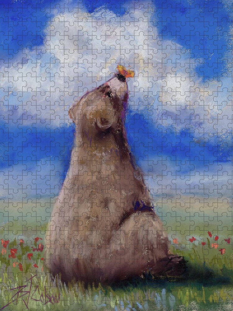 Bears Jigsaw Puzzle featuring the pastel Bear and Butterfly by Billie Colson