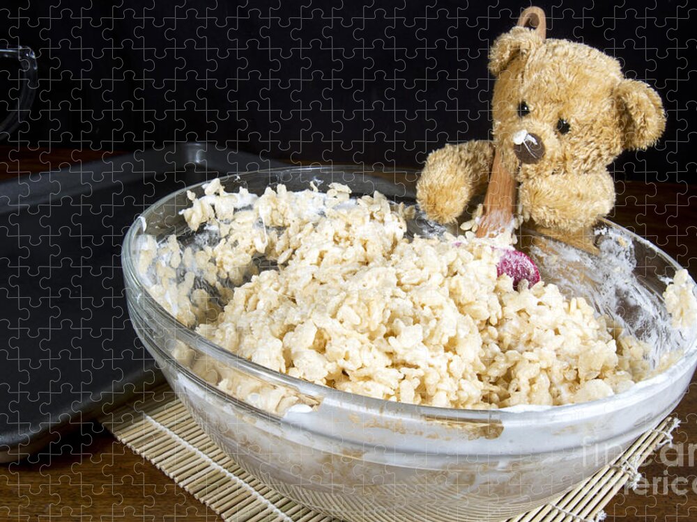 Puffed Rice Cereal Jigsaw Puzzle featuring the photograph Bear Making Puffed Rice Cereal Treats by Karen Foley