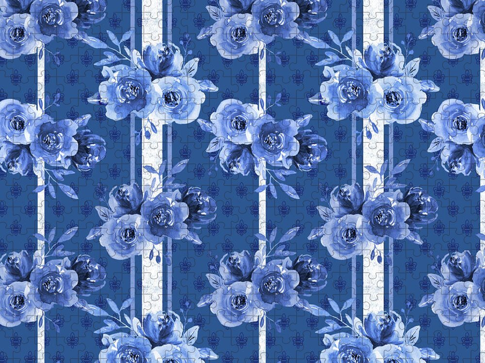 Blue Jigsaw Puzzle featuring the digital art Beautiful Blue Floral F by Jean Plout