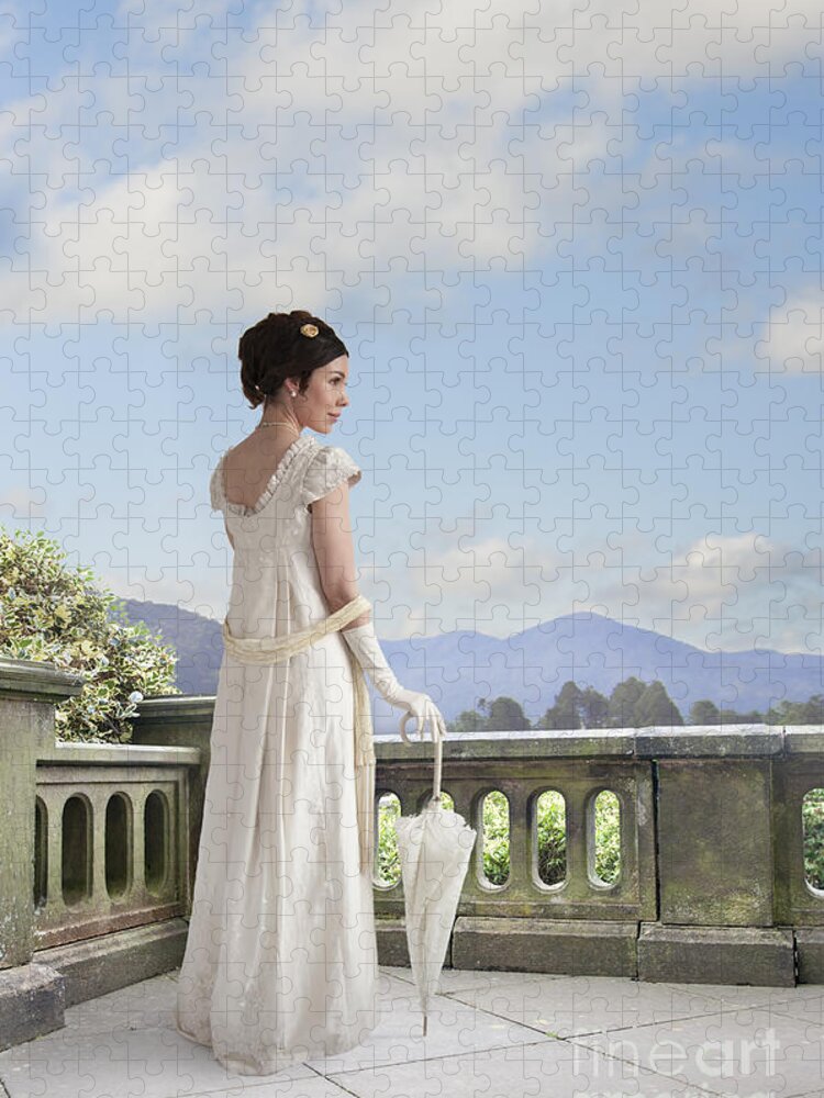 Regency Jigsaw Puzzle featuring the photograph Beautiful Regency Woman Admiring The View From The Terrace by Lee Avison
