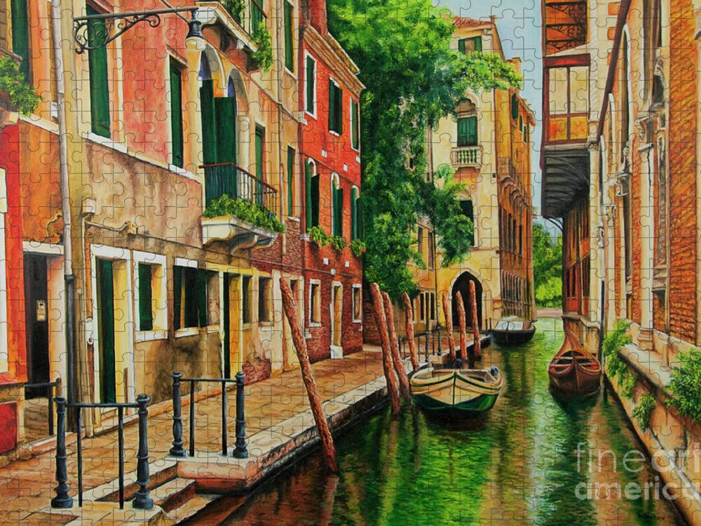 Venice Canal Jigsaw Puzzle featuring the painting Beautiful Side Canal In Venice by Charlotte Blanchard