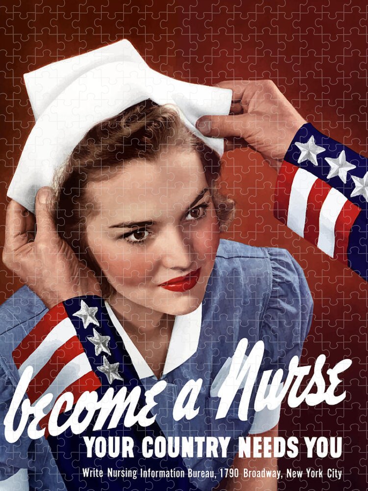 Uncle Sam Jigsaw Puzzle featuring the painting Become A Nurse -- WW2 Poster by War Is Hell Store