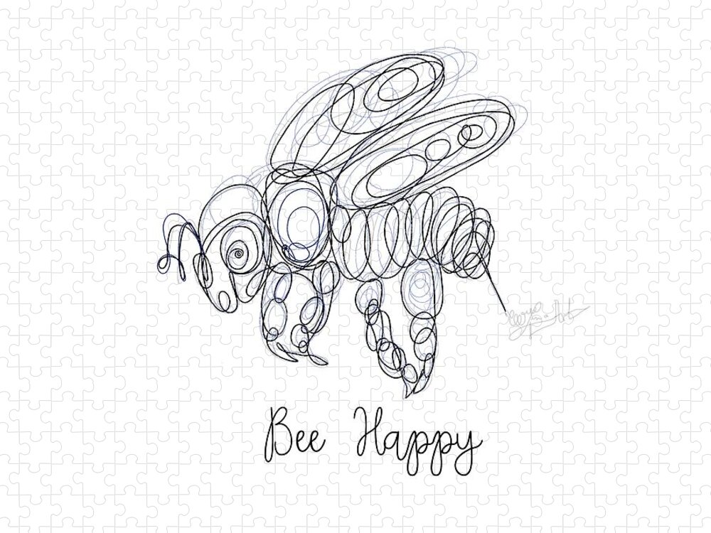 Bee Jigsaw Puzzle featuring the drawing Bee Happy Sketch by OLena Art by Lena Owens - Vibrant Design