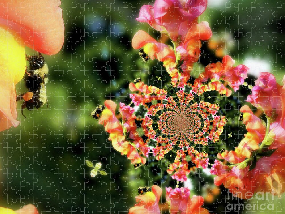 Bumble Bee Jigsaw Puzzle featuring the photograph Bee On Snapdragon Flower Abstract by Smilin Eyes Treasures