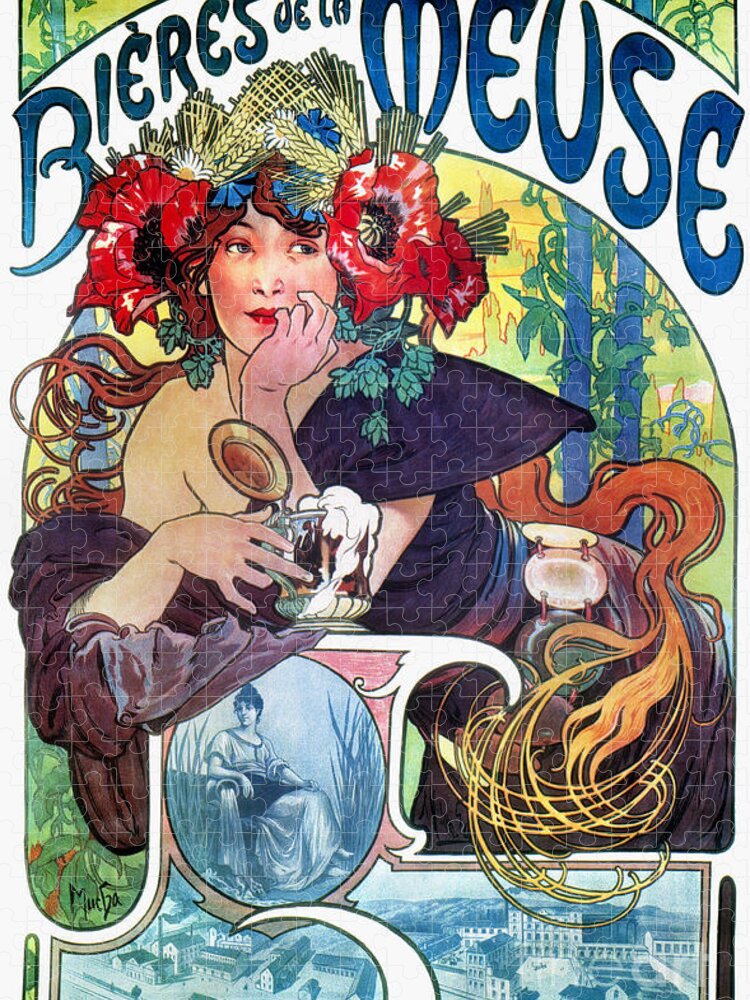 1897 Jigsaw Puzzle featuring the photograph BEER AD BY MUCHA, c1897 by Granger