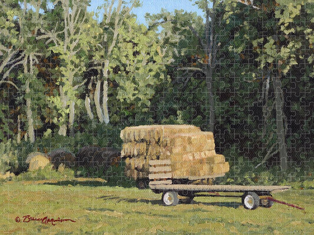 Landscape Jigsaw Puzzle featuring the painting Behind the Grove by Bruce Morrison
