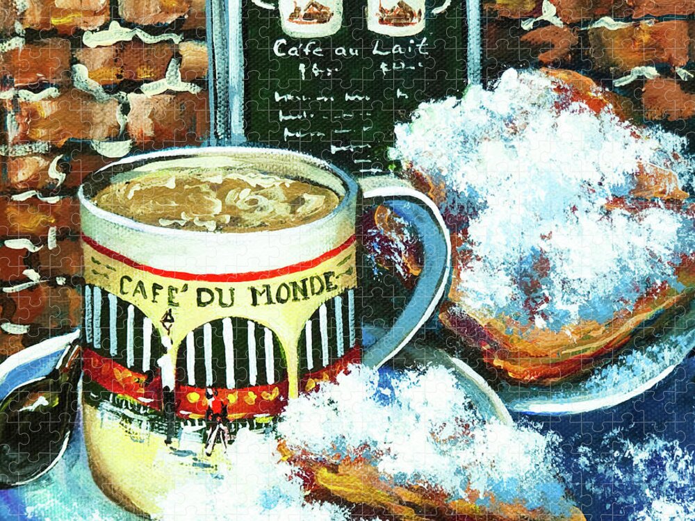 New Orleans Art Jigsaw Puzzle featuring the painting Beignets and Cafe au Lait by Dianne Parks