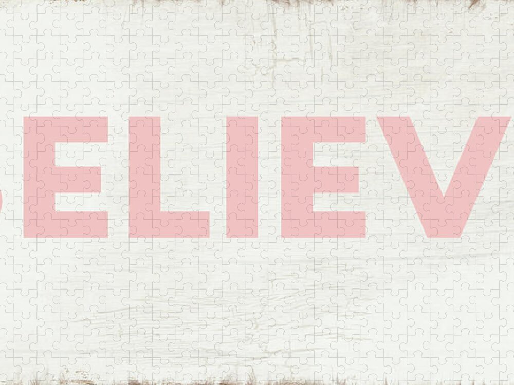 Believe Jigsaw Puzzle featuring the digital art Believe Sign in Pink and White- Art by Linda Woods by Linda Woods