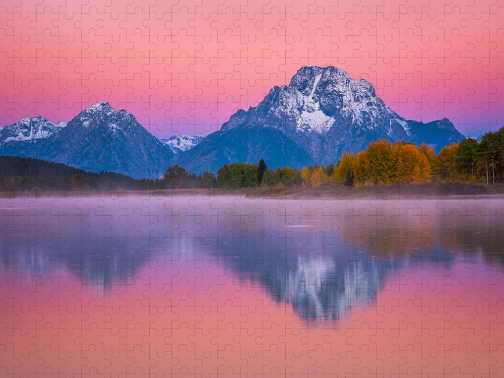 Grand Teton National Park Jigsaw Puzzle featuring the photograph Belt of Venus at Oxbow by Darren White