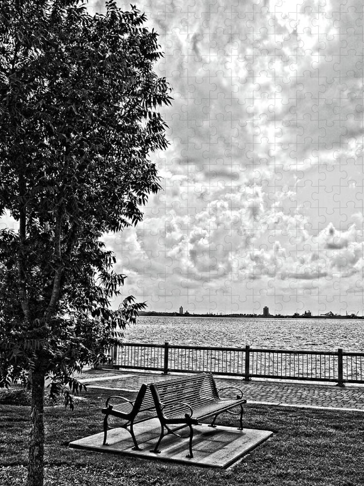 Bench Jigsaw Puzzle featuring the photograph Bench Overlooking the Bay by Maggy Marsh