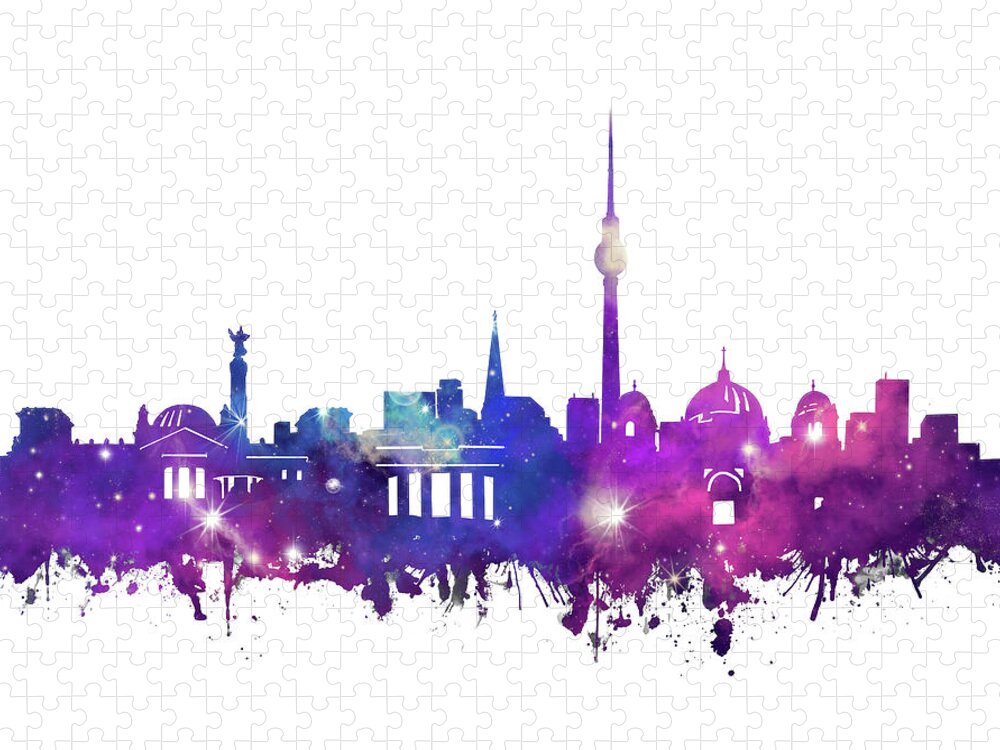 Berlin Jigsaw Puzzle featuring the digital art Berlin City Skyline Galaxy by Bekim M