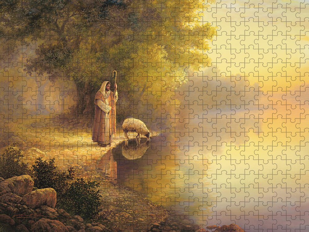 Jesus Jigsaw Puzzle featuring the painting Beside Still Waters by Greg Olsen