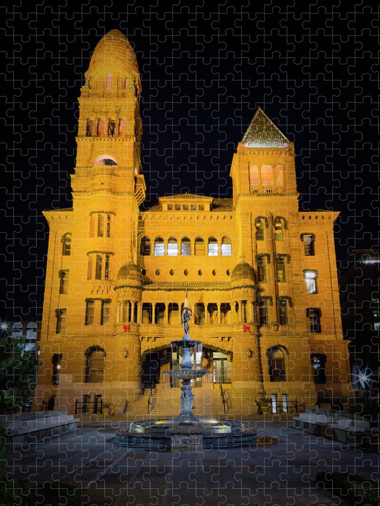 Bexar County Jigsaw Puzzle featuring the photograph Bexar County Courthouse Illumination by Stephen Stookey