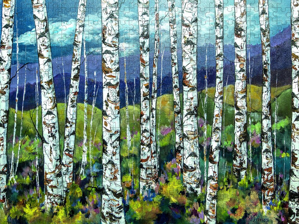 Trees Jigsaw Puzzle featuring the painting Beyond the Birch by Wendy Provins
