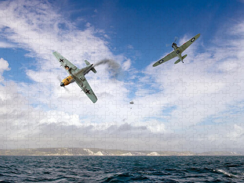 Battle Of Britain Jigsaw Puzzle featuring the photograph Bf109 down in the Channel by Gary Eason