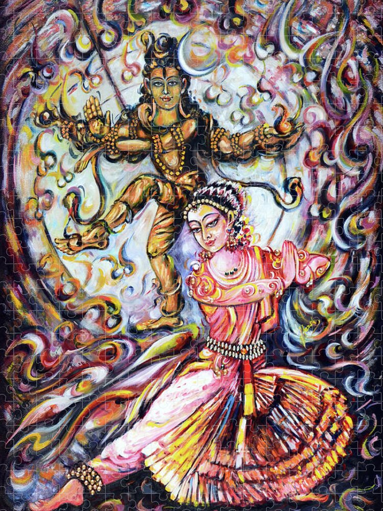 Bharatnatyam Jigsaw Puzzle featuring the painting Bharatnatyam Dancer by Harsh Malik