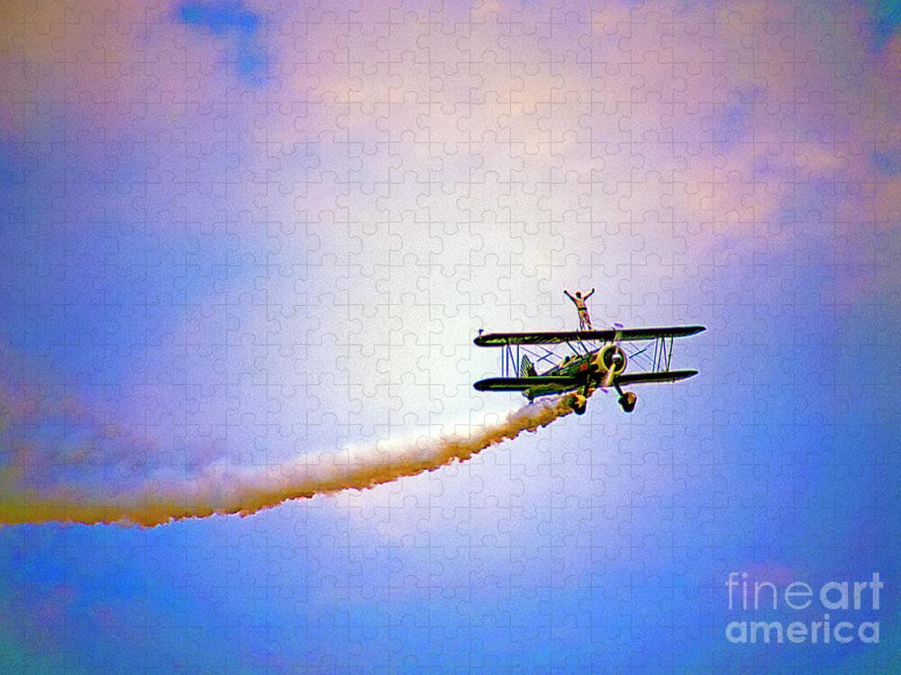 Bi-plane Jigsaw Puzzle featuring the photograph Bi-Plane and Wing Walker by Tom Jelen