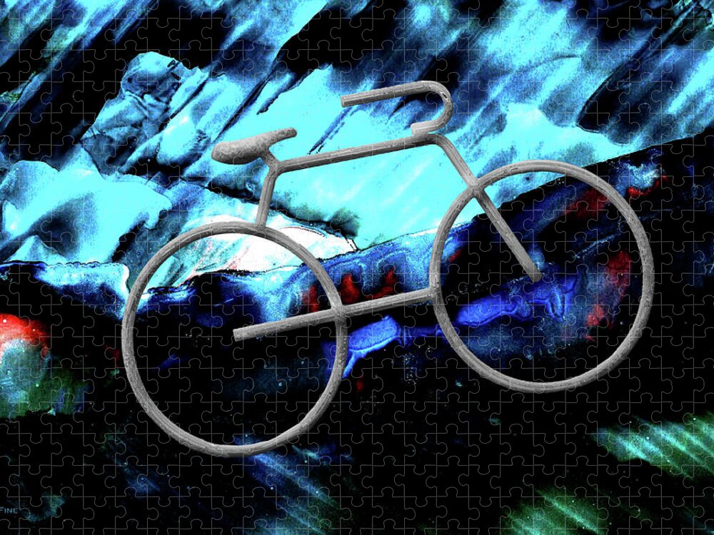 Bike Jigsaw Puzzle featuring the mixed media Bicycle Abstract Art BLUE by Lesa Fine