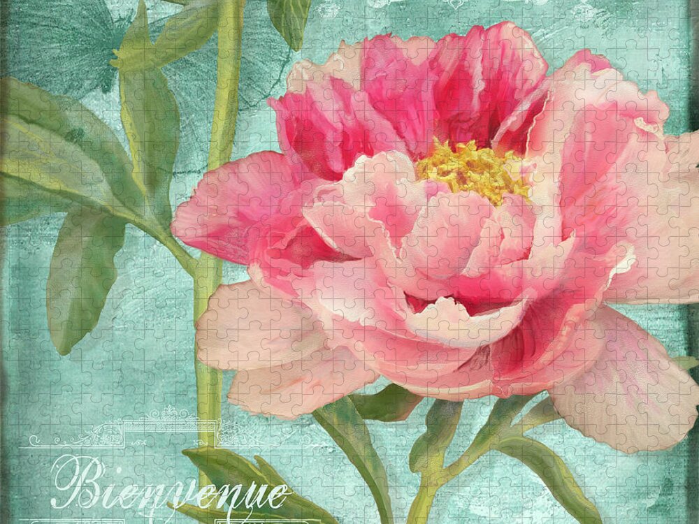 Butterfly Jigsaw Puzzle featuring the painting Bienvenue - Peony Garden by Audrey Jeanne Roberts