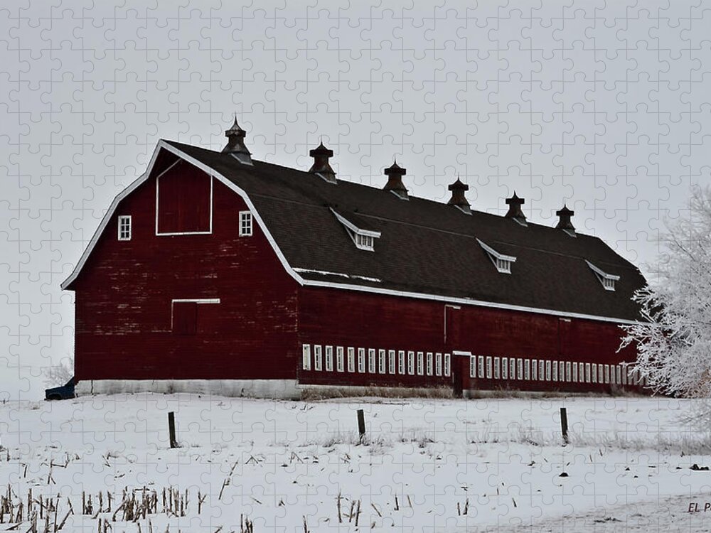Barns Jigsaw Puzzle featuring the photograph Big Red Barn in the Winter by Ed Peterson