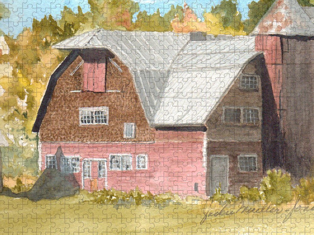 Barn Jigsaw Puzzle featuring the painting Big Red by Jackie Mueller-Jones