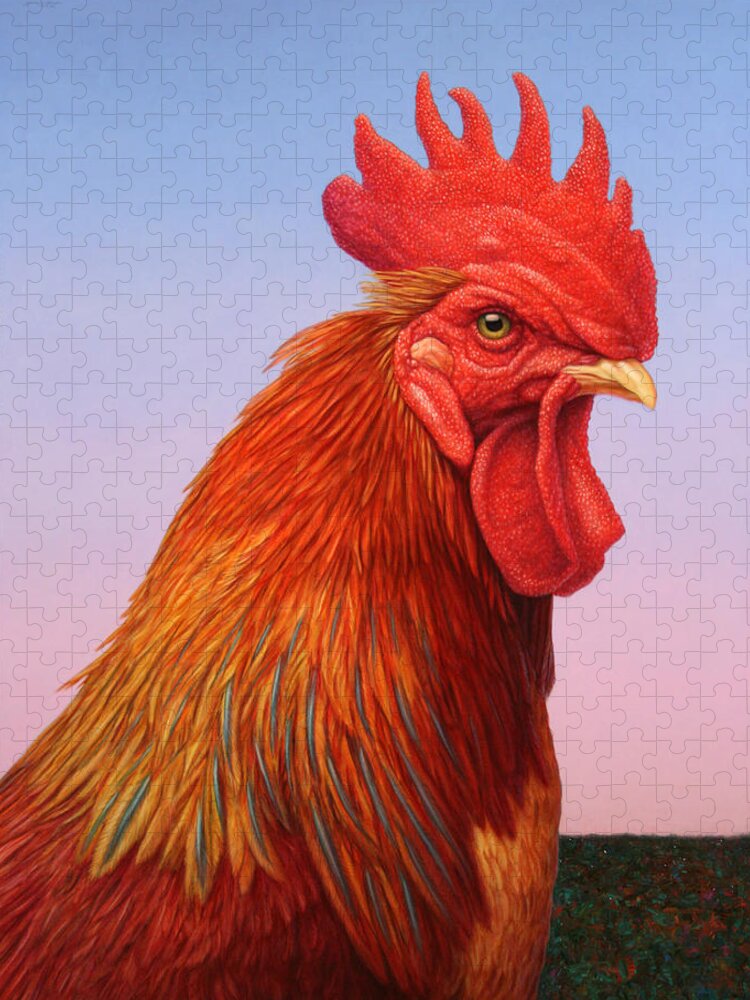 Rooster Jigsaw Puzzle featuring the painting Big Red Rooster by James W Johnson