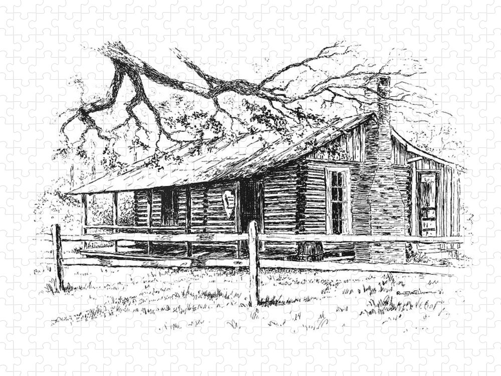 Big Thicket Jigsaw Puzzle featuring the drawing Big Thicket Information Center by Randy Welborn