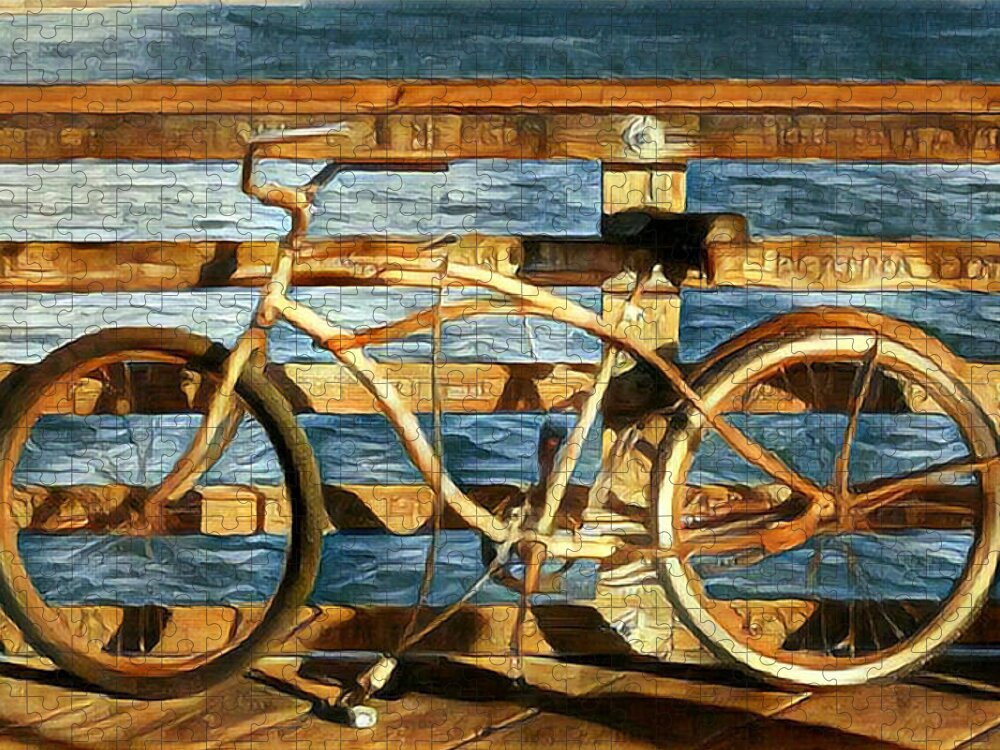 Bicycle Jigsaw Puzzle featuring the digital art Biking to the Beach by Karyn Robinson
