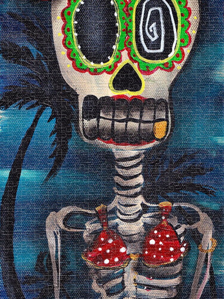 Day Of The Dead Jigsaw Puzzle featuring the painting Bikini by Abril Andrade