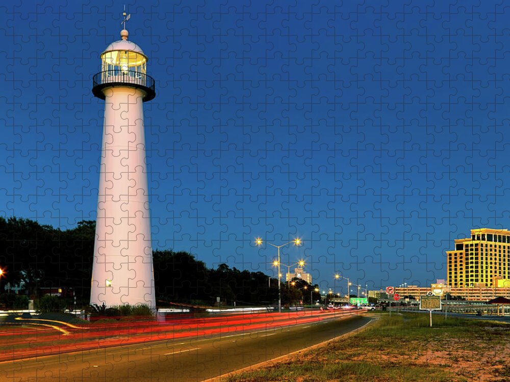 Biloxi Lighthouse Jigsaw Puzzle featuring the photograph Biloxi Lighthouse at Dusk - Mississippi - Gulf Coast by Jason Politte