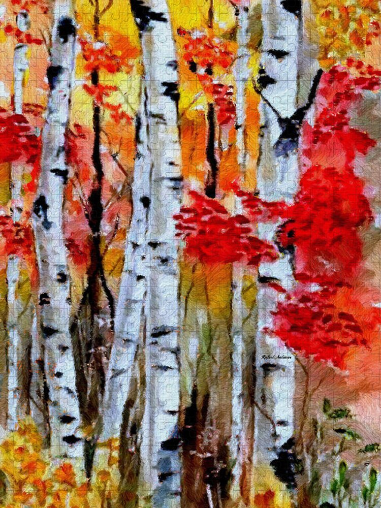 Rafael Salazar Jigsaw Puzzle featuring the digital art Birch Trees in Fall by Rafael Salazar