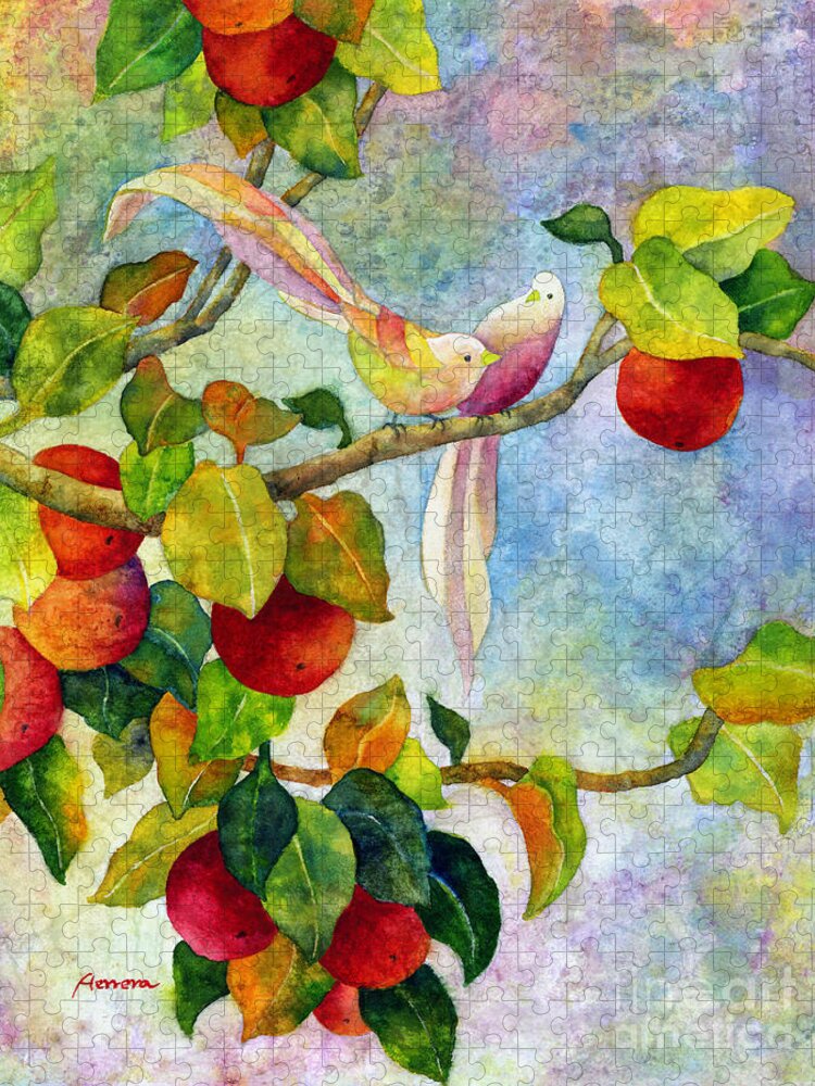 Birds Jigsaw Puzzle featuring the painting Birds on Apple Tree by Hailey E Herrera