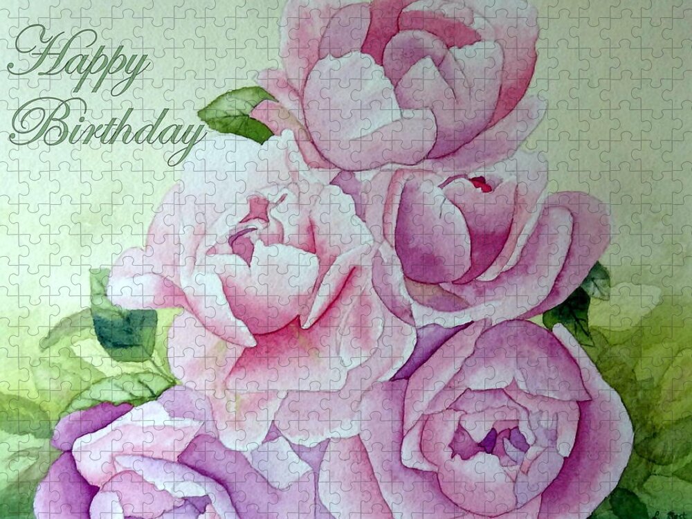 Roses Peonies Jigsaw Puzzle featuring the painting Birthday Peonies by Laurel Best
