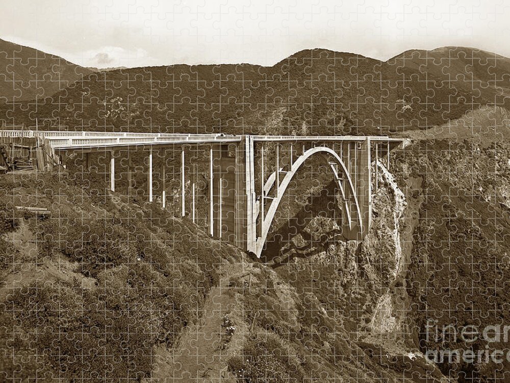 Bixby Creek Jigsaw Puzzle featuring the photograph Bixby Creek AKA Rainbow Bridge Bridge Big Sur photo 1937 by Monterey County Historical Society