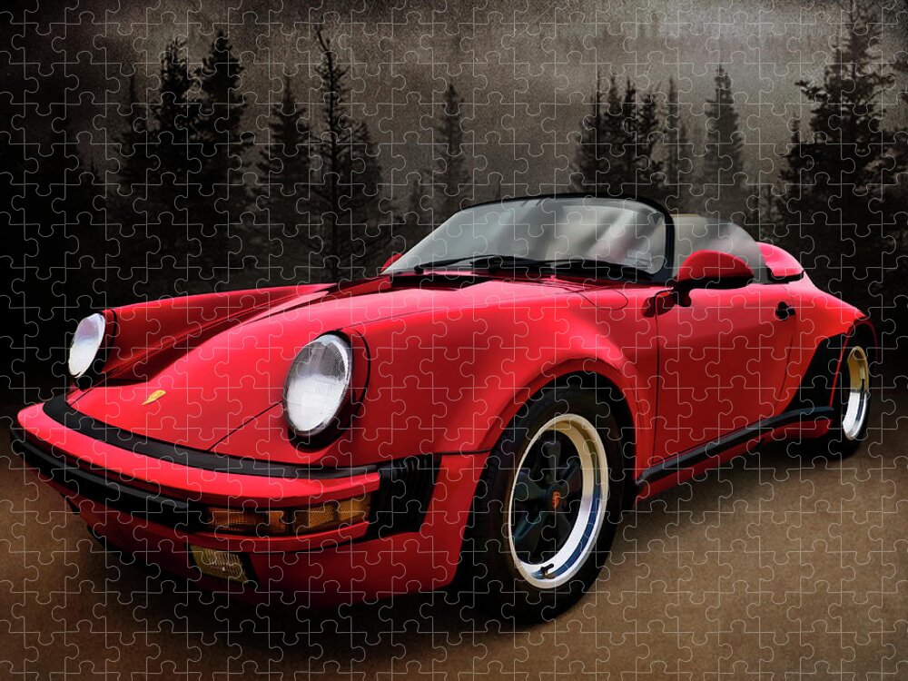 German Jigsaw Puzzle featuring the digital art Black Forest - Red Speedster by Douglas Pittman