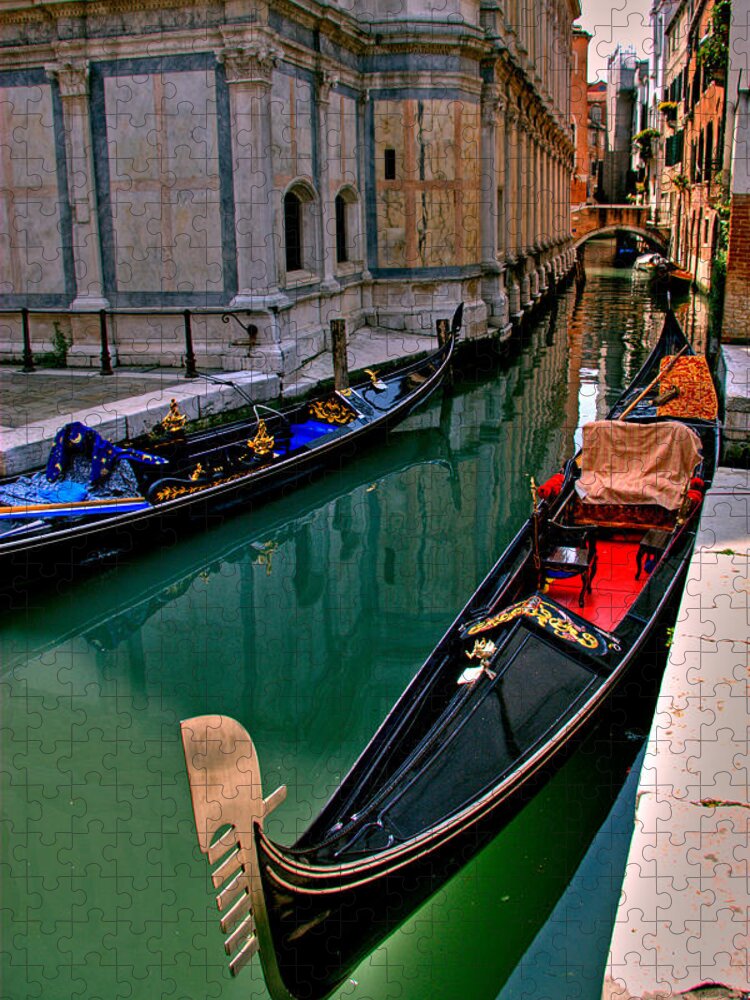 Italy Jigsaw Puzzle featuring the photograph Black Gondola by Peter Tellone