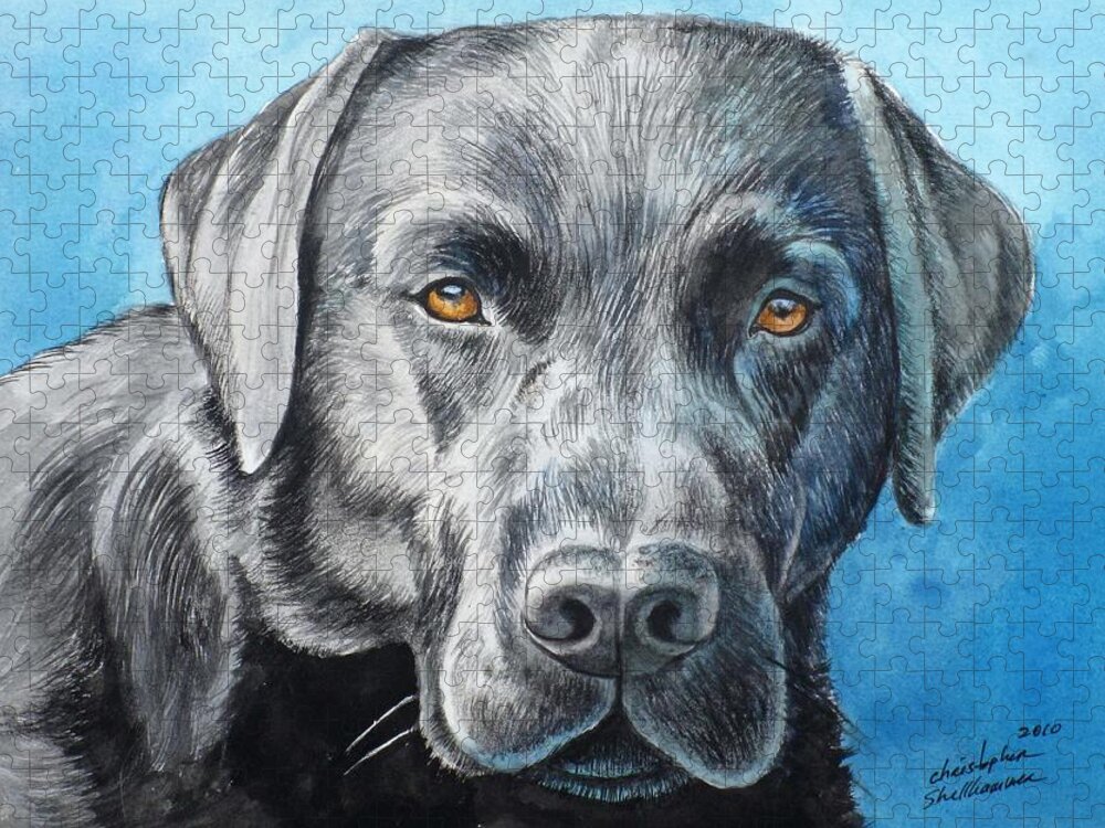 Dog Jigsaw Puzzle featuring the painting Black Lab by Christopher Shellhammer