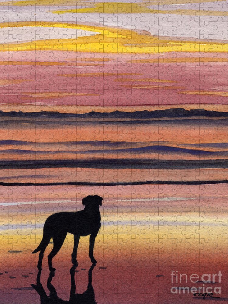 Black Lab Jigsaw Puzzle featuring the painting Black Lab Sunset by David Rogers