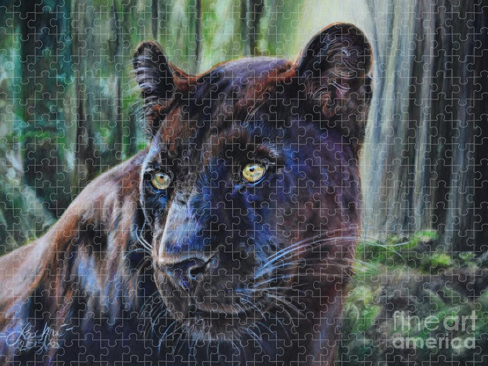 Leopard Jigsaw Puzzle featuring the painting Black Leopard by Lachri