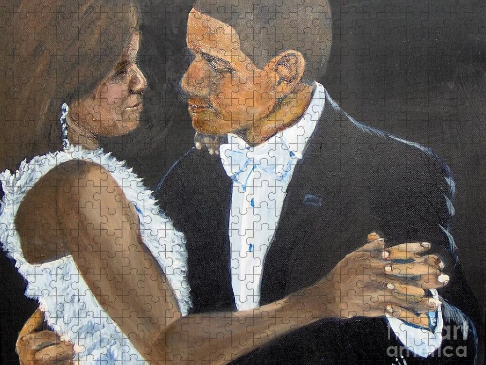 Barack Obama Jigsaw Puzzle featuring the painting Black Love is Black Power by Saundra Johnson