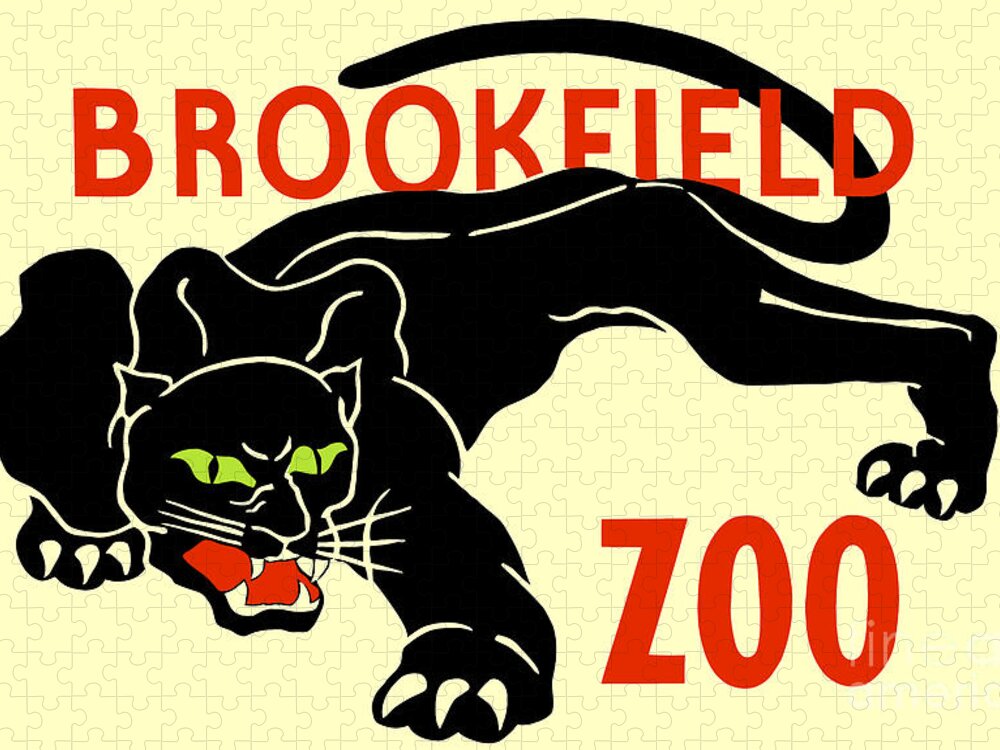 Black Jigsaw Puzzle featuring the digital art Black panther Brookfield Zoo ad by Heidi De Leeuw