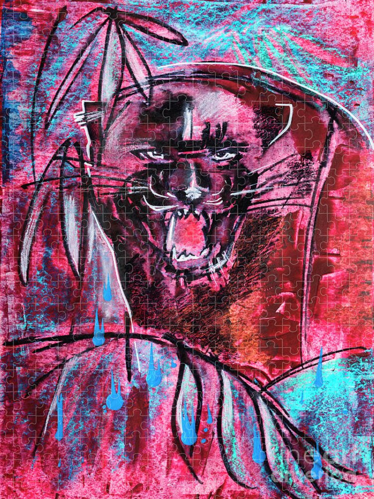 Panter Jigsaw Puzzle featuring the drawing Black panther, original painting by Ariadna De Raadt