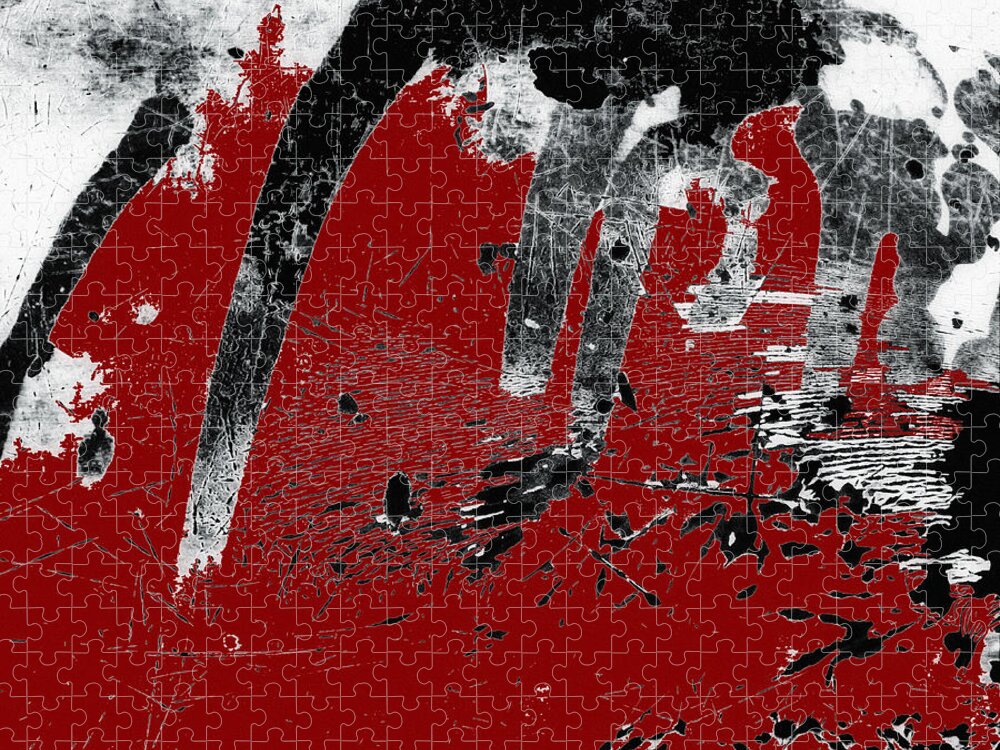 Black Jigsaw Puzzle featuring the photograph Black White Red Allover I by Lee Craig