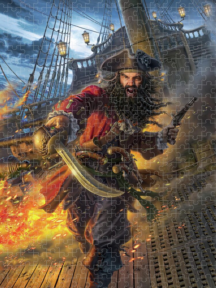 Pirates Jigsaw Puzzle featuring the digital art Blackbeard by Mark Fredrickson
