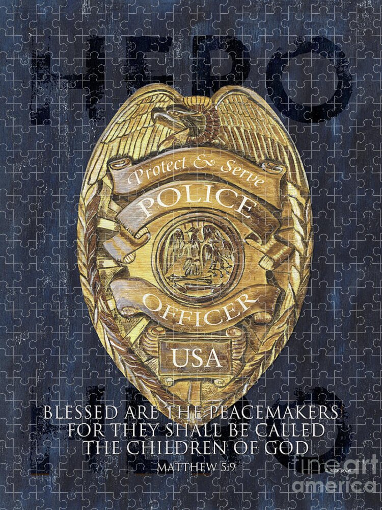 Police Jigsaw Puzzle featuring the painting Blessed are the Peacemakers by Debbie DeWitt