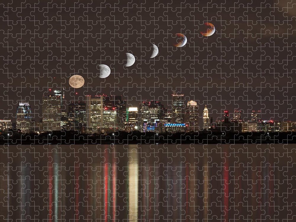 Boston Jigsaw Puzzle featuring the photograph Blood Moon Lunar Eclipse over Boston Massachusetts by Brian MacLean