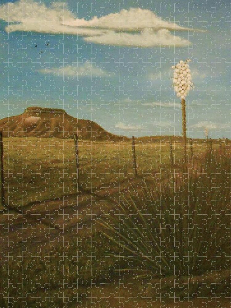 Yucca Jigsaw Puzzle featuring the painting Bloomin' Yucca by Sheri Keith