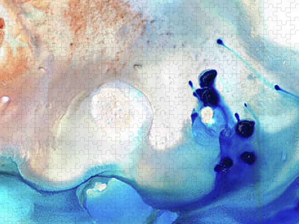 Abstract Art Jigsaw Puzzle featuring the painting Blue Abstract Art - The Long Wave - Sharon Cummings by Sharon Cummings