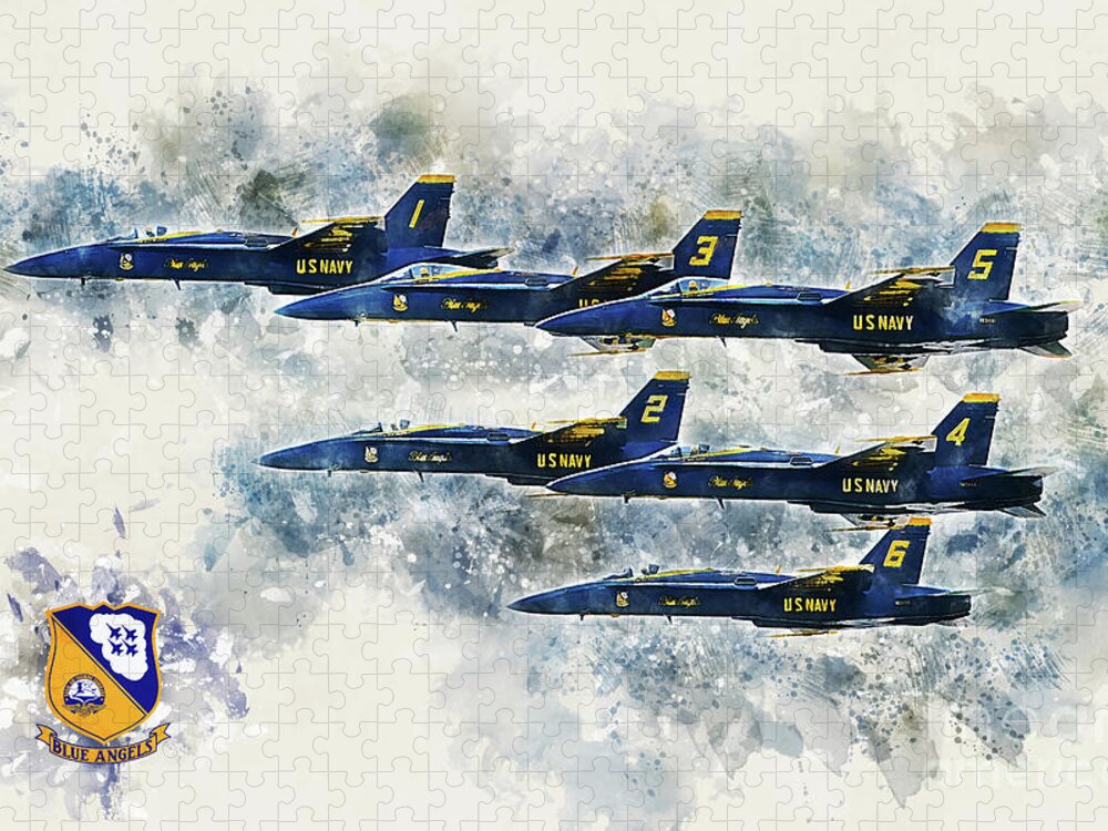 Blue Angels Jigsaw Puzzle featuring the digital art Blue Angels - Painting by Airpower Art